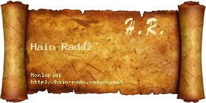 Hain Radó névjegykártya